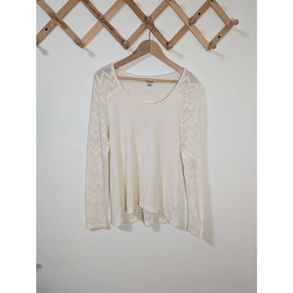 Lucky Brand Long sleeved Ivory Waffle Knit Textured Top - Size XL - Picture 1 of 5